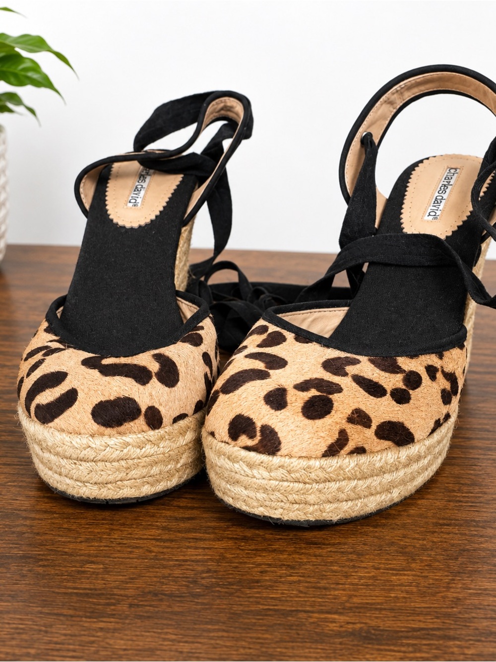 Charles David Leopard Espadrille Platform Wedges - Black & Brown
